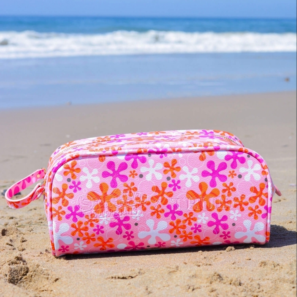 Floral Pink and Orange Cosmetic Bag